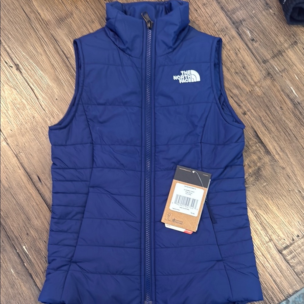 The North Face Blue Quilted Puffer Vest with Stand-Up Collar